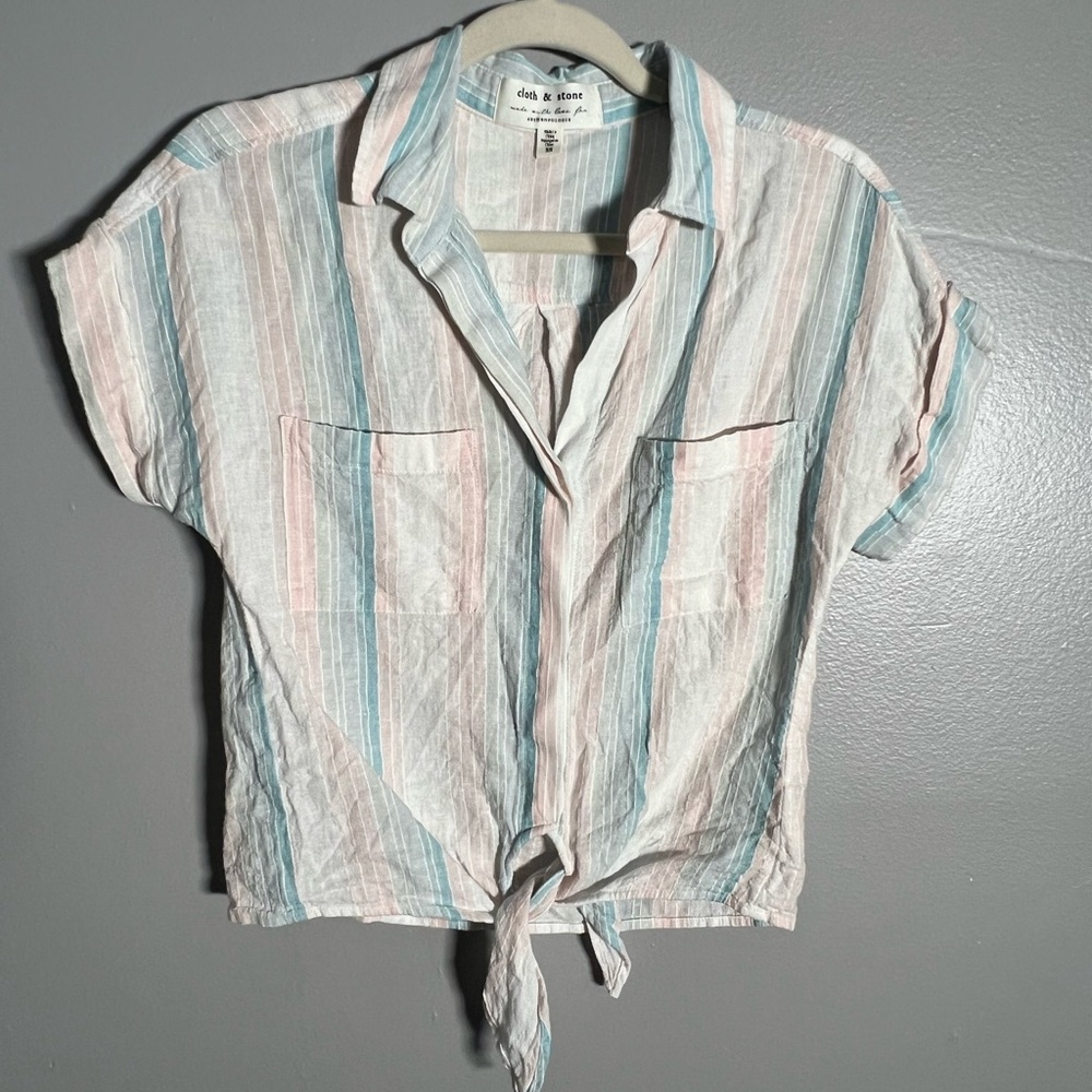 Anthropologie Cloth and Stone Linen Blend‎ Front Tie Shirt- XS